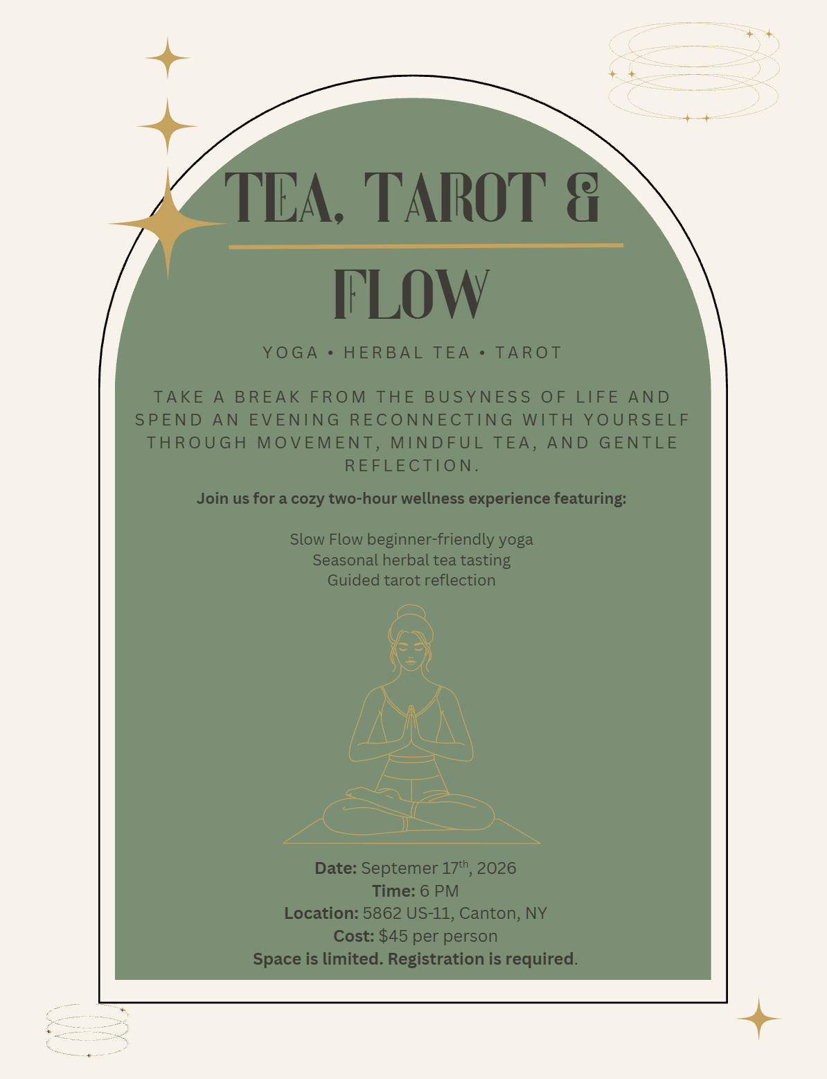Event flyer for Tea, Tarot & Flow