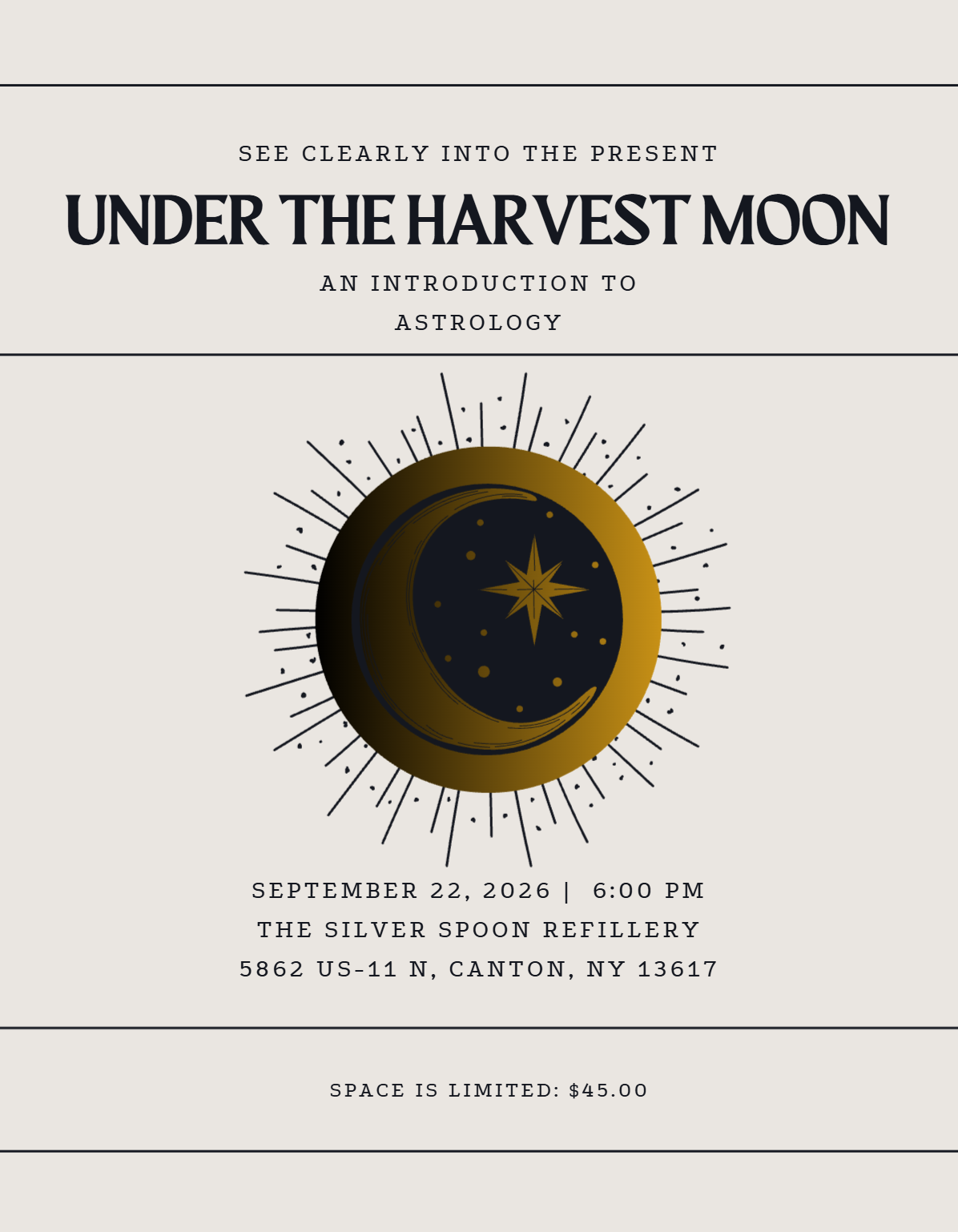 Event flyer for Under the Harvest Moon